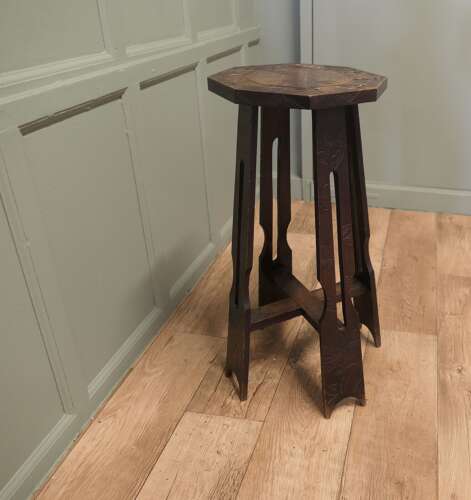 Liberty & Co Arts and Crafts Carved Elm Octagonal Plant Stand This piece is being offer